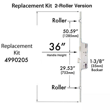 Hoppe Multipoint Lock, 1-3/8" backset, Manual 2 rollers Bottom @ 29.53" & Top @ 50.59